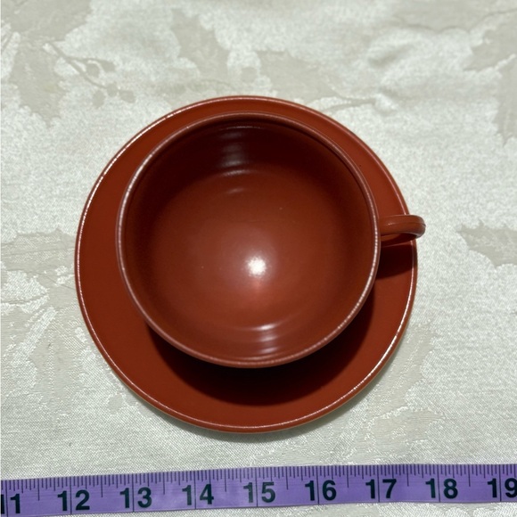 Vintage 1940’s Hazel Atlas Cup and Saucer, Sugar Dish and Creamer - Brick/Coral - Picture 13 of 16